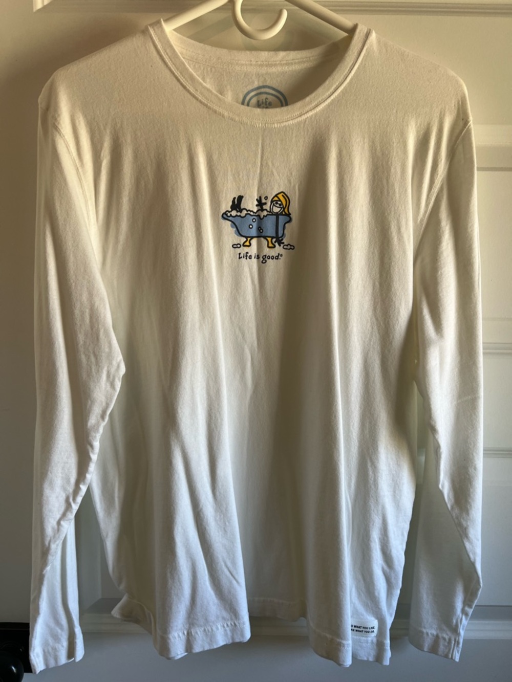 Life Is Good White Long Sleeve Shirt with Blue and Yellow Graphic